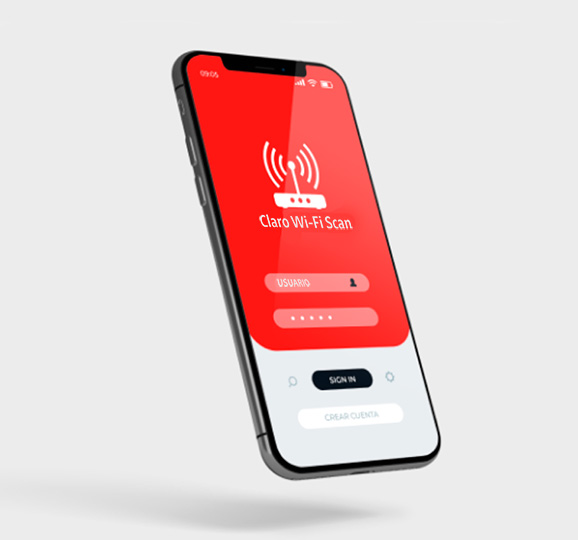 Móvil con la aplicación de Claro Wi-Fi Scan Móvil con la aplicación de Claro Wi-Fi Scan