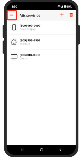 Accede al menú principal de la App Mi Claro. Accede al menú principal de la App Mi Claro.