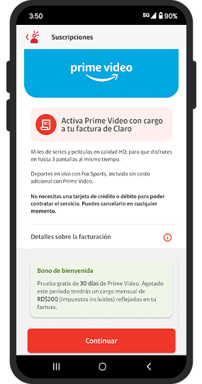 Podrás ver informaciones del servicio y seguido selecciona el botón de “Continuar”. Podrás ver informaciones del servicio y seguido selecciona el botón de “Continuar”.