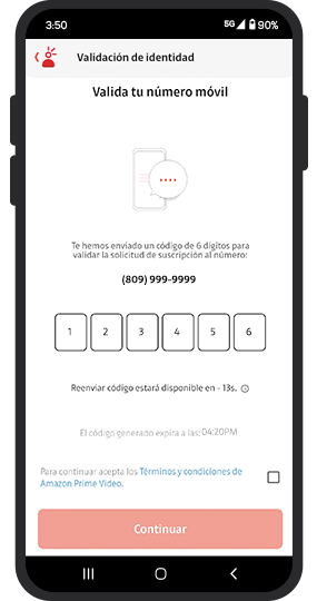 Digita el código enviado al número que le está realizando la activación. Digita el código enviado al número que le está realizando la activación.